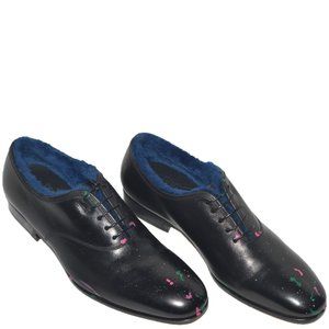 Salvatore Ferragamo Limited Edition Gris Black Blue Shearling Fur Painted 9US